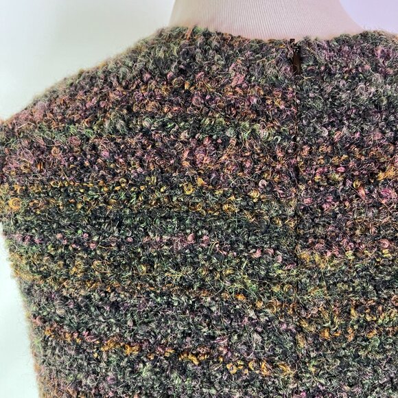 Hache Size 44 Textured Boucle Sleeveless Shift Dress Green Brown - Picture 5 of 12